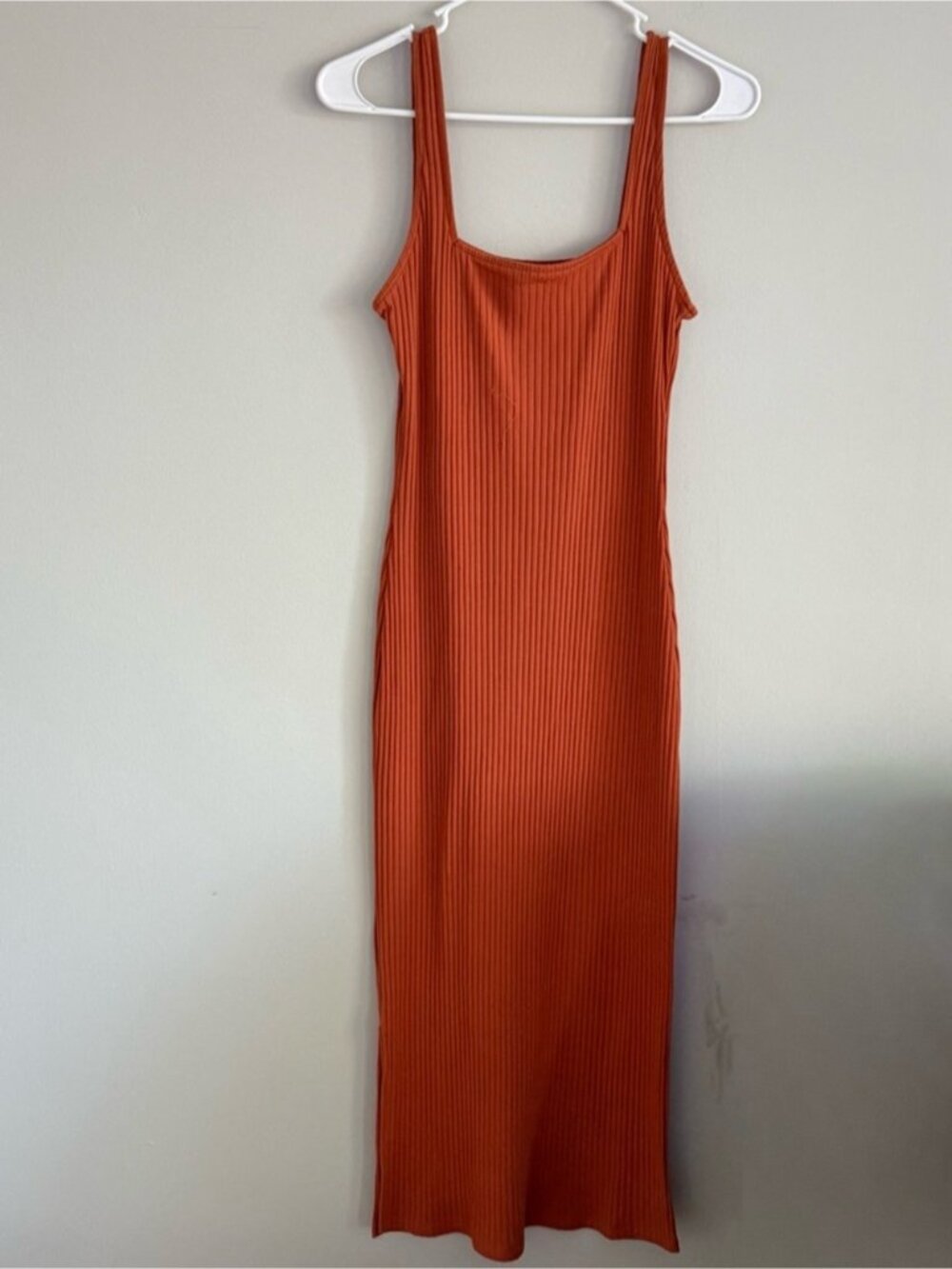 Ribbed Tank Midi Dress - Rust Orange